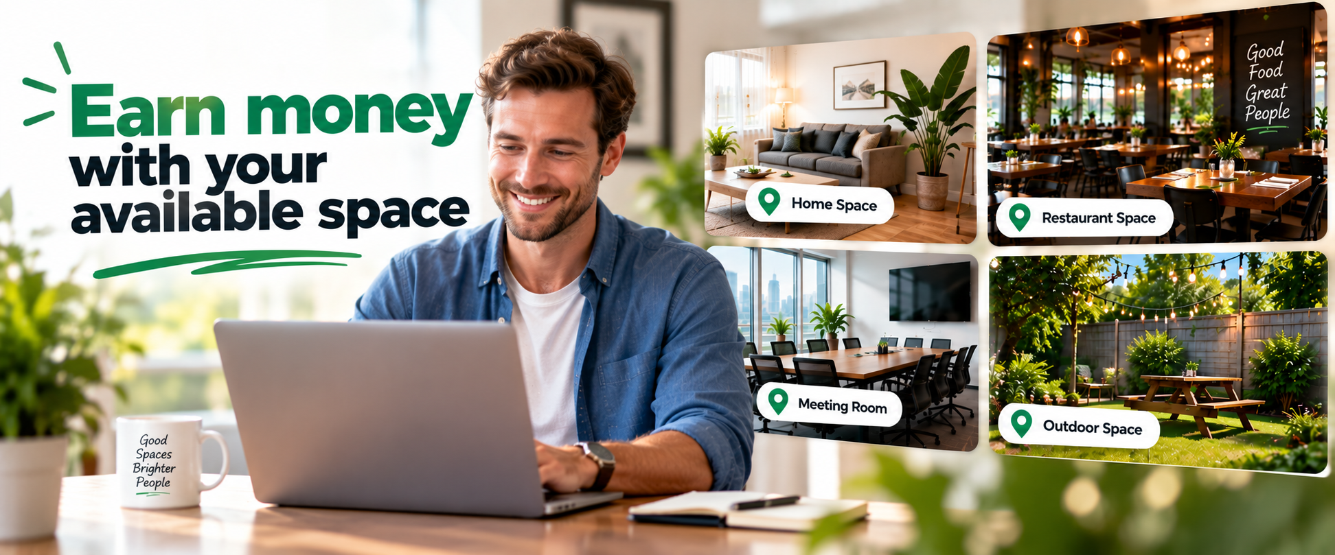 A host managing their available space listings from a laptop